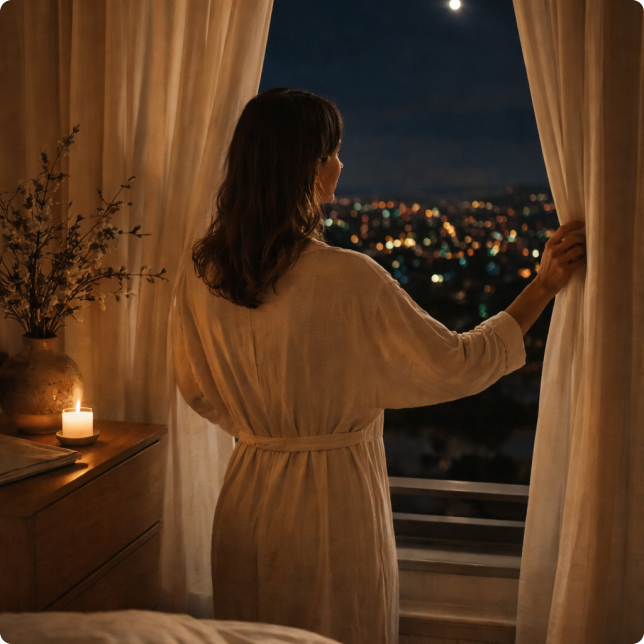 Founder looking out at night