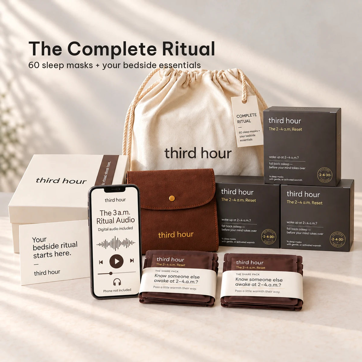 The Complete Ritual: 60 sleep masks plus your bedside essentials.