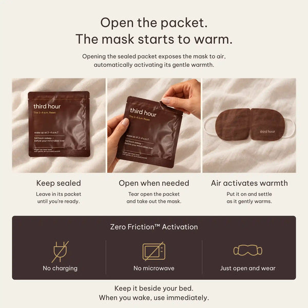Individually wrapped Third Hour warming sleep masks